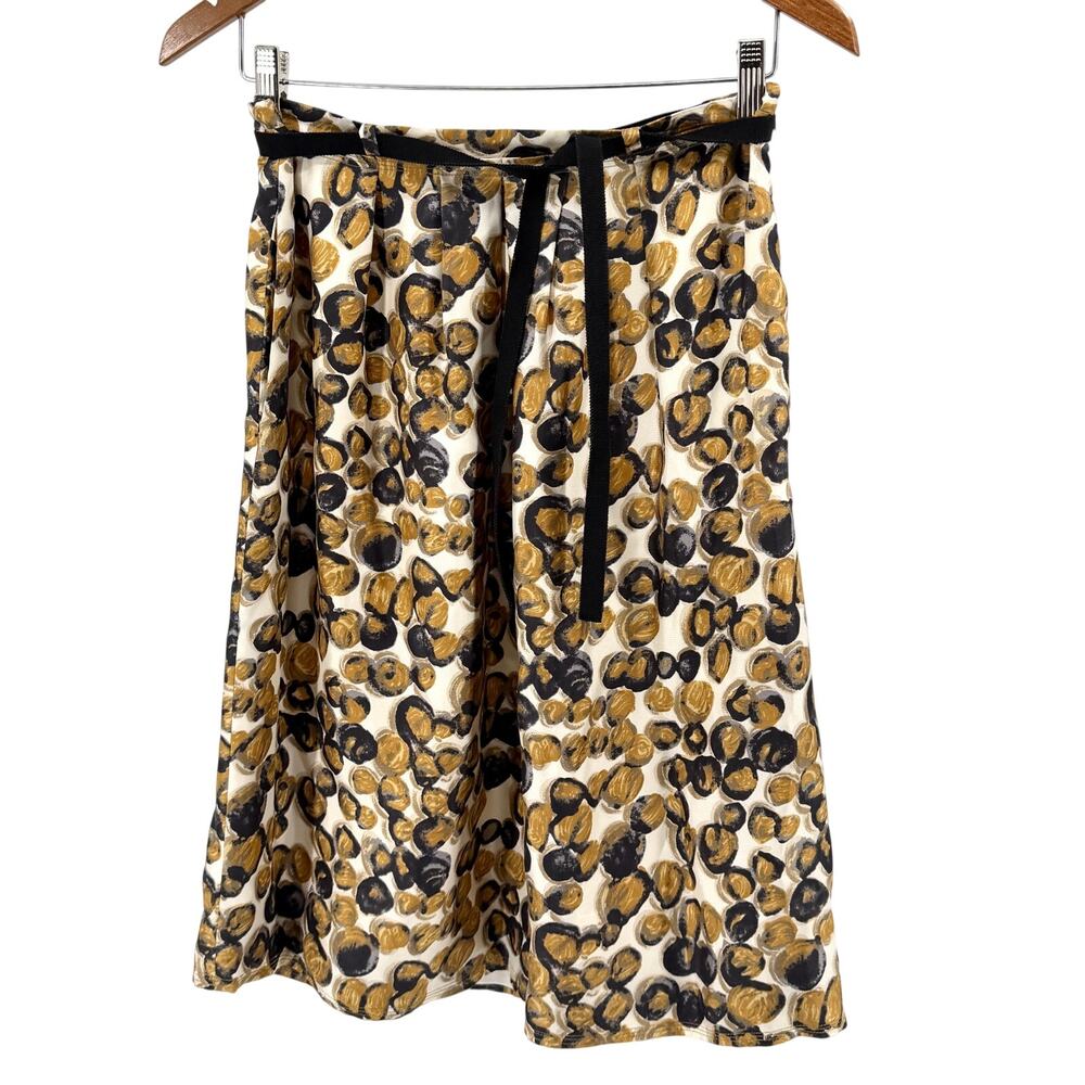 Piazza Sempione Cream Black Mustard Circle Print Silky Midi Skirt